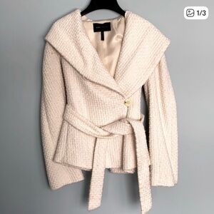 BCBG MaxAzria Tweed Hooded Wrap Belted Coat